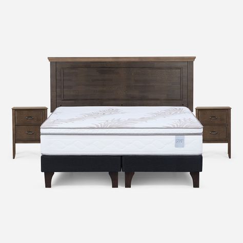 Cama Europea Neo Plus 2 Plazas + Respaldo + Veladores Anna-0