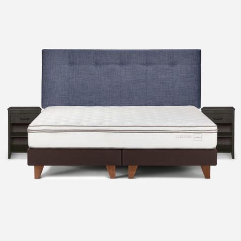 Cama Classique+ King + Respaldo y Veladores Maurice Denim-0