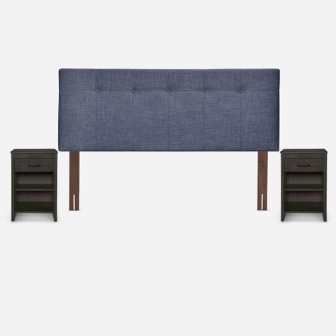 Cama Classique+ King + Respaldo y Veladores Maurice Denim-2
