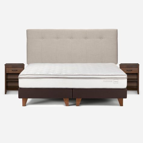 Cama Europea Classique+ 2 Plazas +Respaldo+Veladores Natural-0