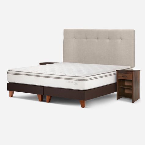 Cama Europea Classique+ 2 Plazas +Respaldo+Veladores Natural-1