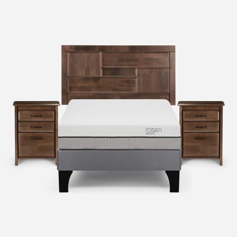Cama Europea Pratta Full Pata Madera +Respaldo y 2 Veladores-0