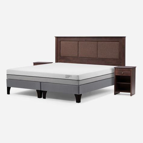 Cama Europea Pratta King Pata Madera + Respaldo y Velador-1