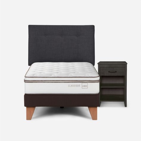 Cama Europea Classique+ 1,5 Plazas +Respaldo/Velador Grafito-0