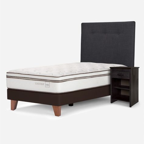 Cama Europea Classique+ 1,5 Plazas +Respaldo/Velador Grafito-1