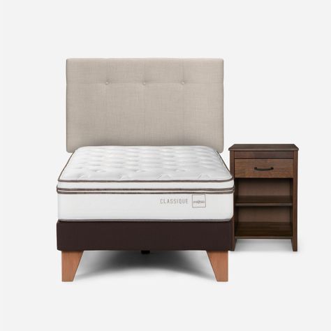 Cama Europea Classique+ 1,5 Plazas +Respaldo/Velador Natural-0