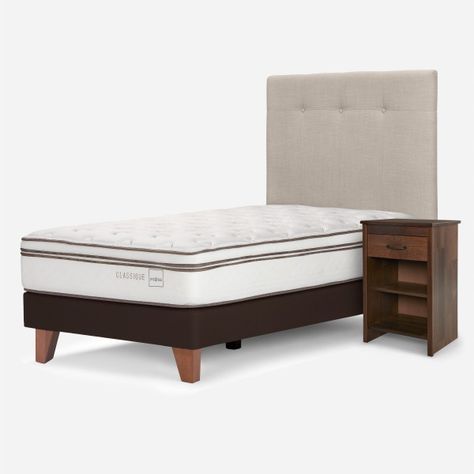 Cama Europea Classique+ 1,5 Plazas +Respaldo/Velador Natural-1