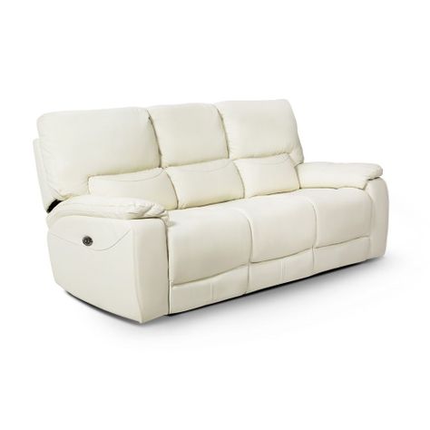 Rosen Sofá Reclinable Poch Cuero 3 Cuerpos Blanco-0
