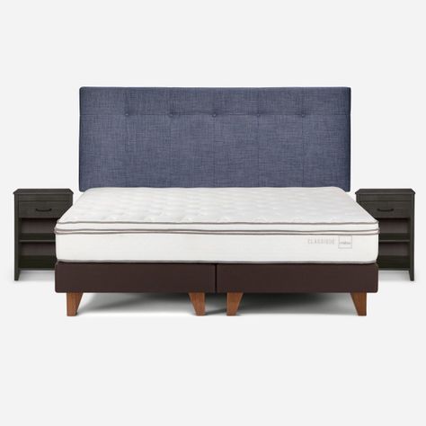 Cama Europea Classique+ 2 Plazas +Respaldo y Veladores Denim-0