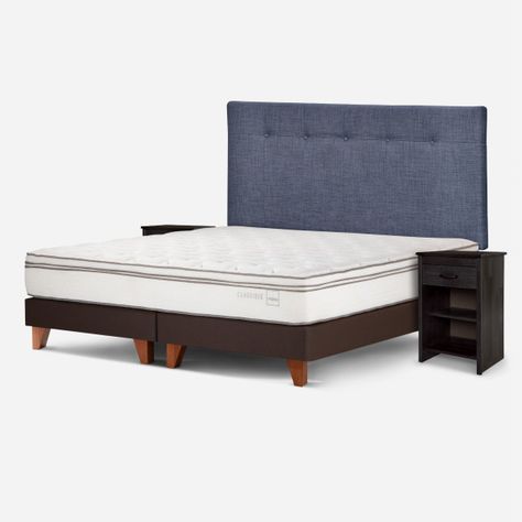 Cama Europea Classique+ 2 Plazas +Respaldo y Veladores Denim-1