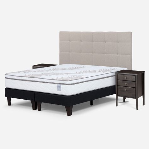 Cama Europea Neo Plus King + Muebles Issey Beige-1