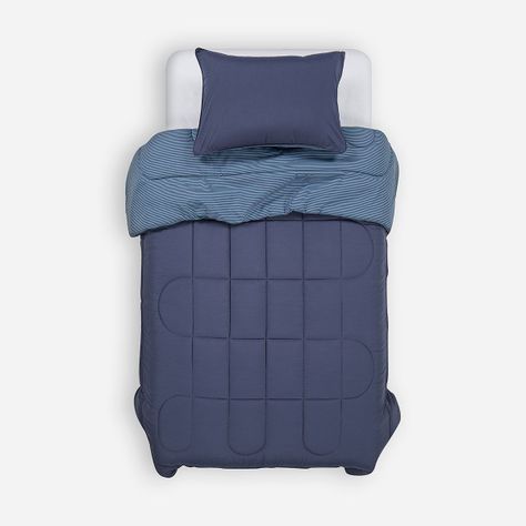 Plumón Bicolor Lines Reversible 1,5 Plazas Denim-0