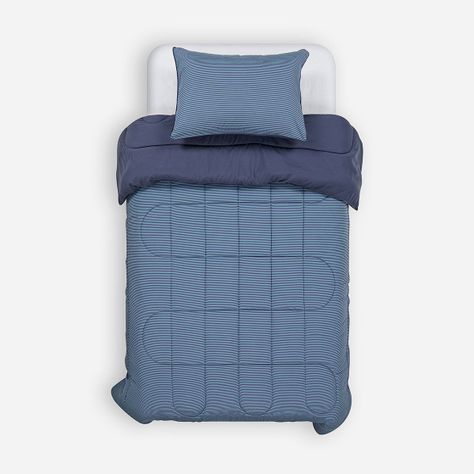 Plumón Bicolor Lines Reversible 1,5 Plazas Denim-1