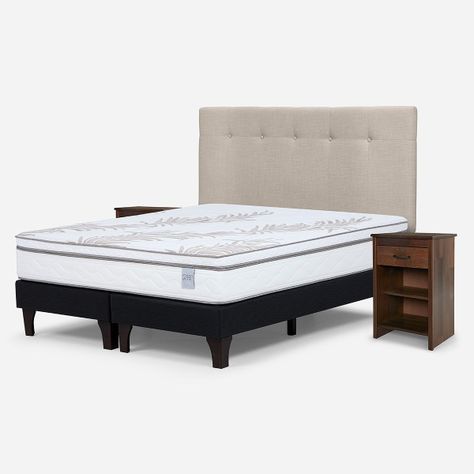 Cama Europea Neo Plus King+Respaldo N Bennet Natural+Velador-1
