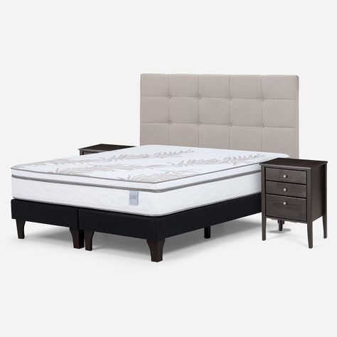 Cama Europea Neo Plus 2 Plazas + Muebles Issey Beige-1