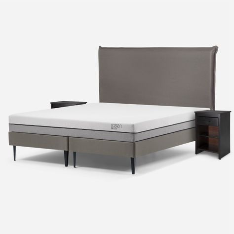 Cama Pratta King Pata Acero BD + Muebles Maurice Gris-1