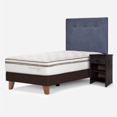 Cama Europea Classique+ 1,5 Plazas + Respaldo/Velador Denim-1