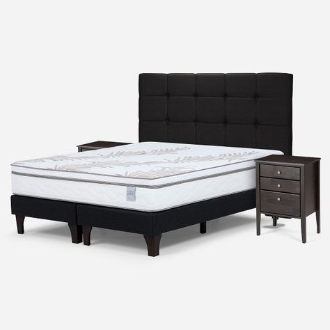 Cama Europea Neo Plus 2 Plazas + Muebles Issey Grafito-1