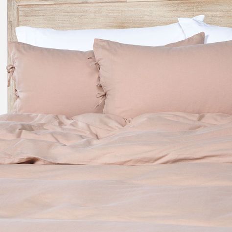 Funda Plumón Lino-Algodón Pure Liso Rosa Nude 2 Plazas-2