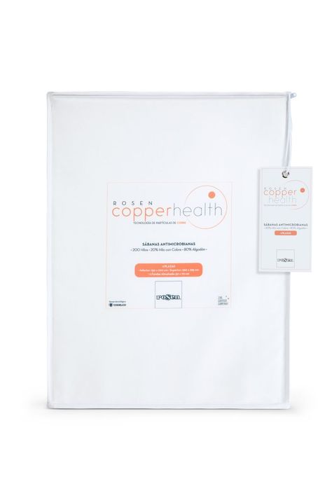 Sábana 200 Hilos Algodón Lisa CopperHealth Blanca 1 Plaza-0