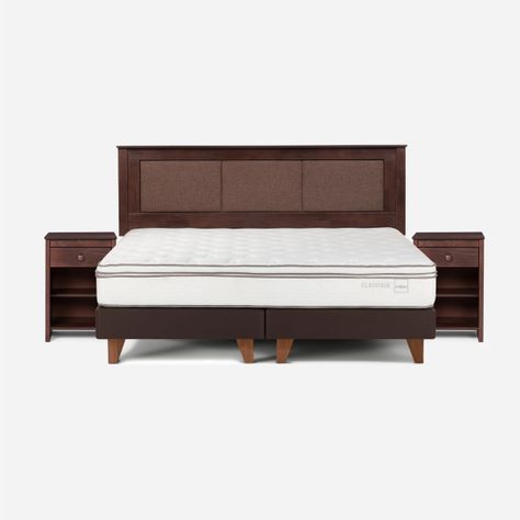 Cama Europea Classique+ King + Respaldo + Velador Chocolate-0