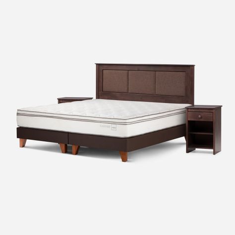 Cama Europea Classique+ King + Respaldo + Velador Chocolate-1