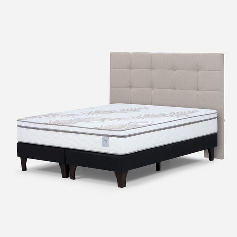 Cama Europea Neo Plus 2 Plazas 150x200+Respaldo Issey Beige-2