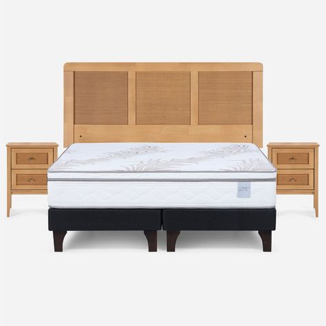Cama Europea Neo Plus King + Respaldo+Veladores Charles-0