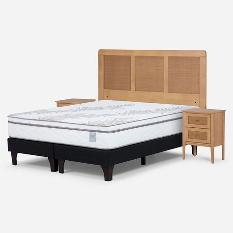 Cama Europea Neo Plus King + Respaldo+Veladores Charles-1