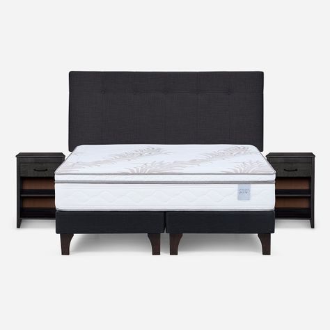 Cama Europea Neo Plus 2 Plazas+Respaldo N.B. Grafito+Velador-0