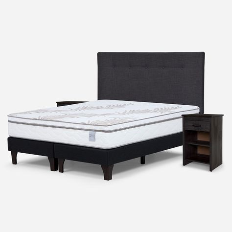 Cama Europea Neo Plus 2 Plazas+Respaldo N.B. Grafito+Velador-1