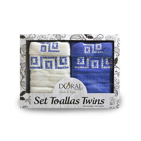 Juego Toallas 4 Piezas Twins Algodón Bordada Azul - Shopyclick-0