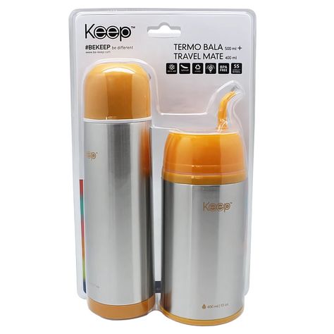 Set Travel Mate + Termo Bala Doble Pared Colores Keep - SC-2