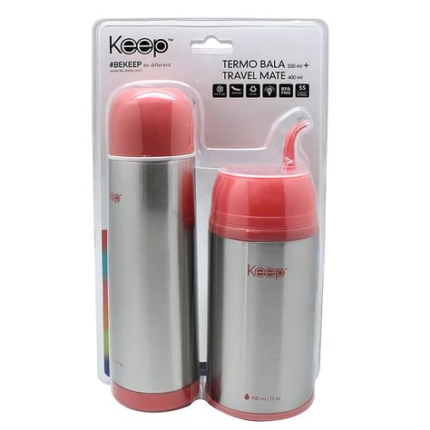 Set Travel Mate + Termo Bala Doble Pared Colores Keep - SC-4