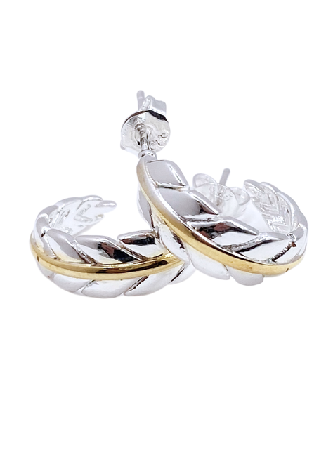 Aros De Pluma, Plata 925 con Detalle Dorado-0