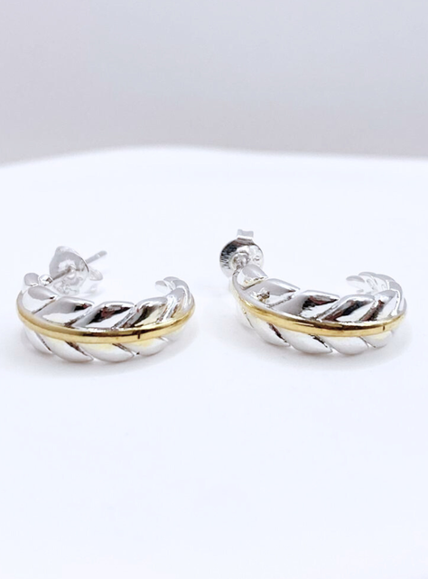 Aros De Pluma, Plata 925 con Detalle Dorado-1