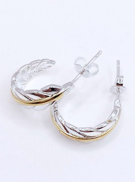 Aros De Pluma, Plata 925 con Detalle Dorado-2