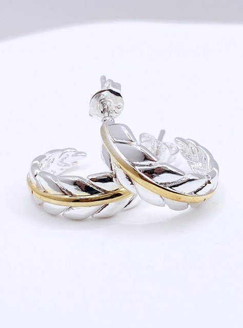 Aros De Pluma, Plata 925 con Detalle Dorado-3