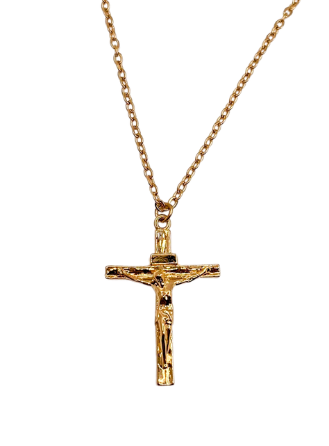 Collar Dorado Jesús en la Cruz, Acero Inoxidable, Religión-0