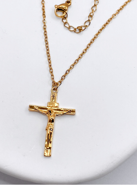 Collar Dorado Jesús en la Cruz, Acero Inoxidable, Religión-2
