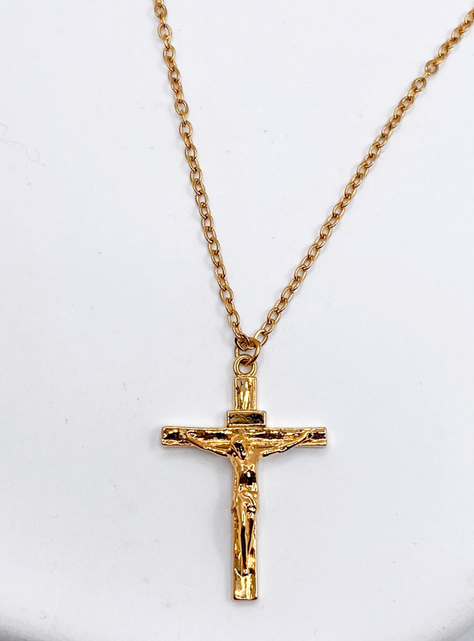 Collar Dorado Jesús en la Cruz, Acero Inoxidable, Religión-3