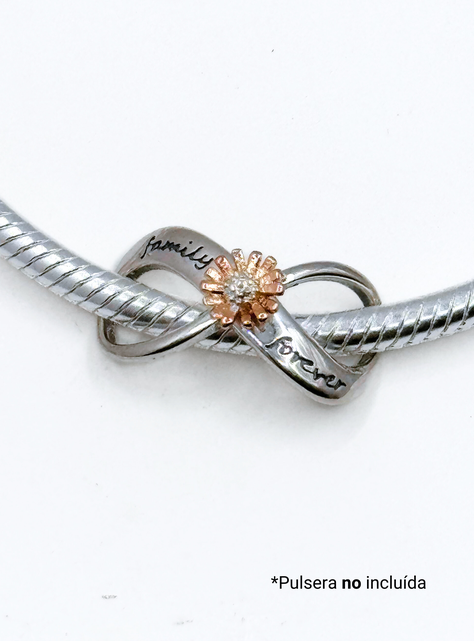 Charm Infinito "Family Forever" y Flor para Pulsera en Plata 925, Regalo Familia, Mamá, Hermana-4
