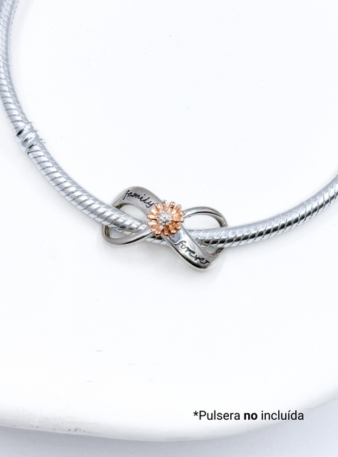 Charm Infinito "Family Forever" y Flor para Pulsera en Plata 925, Regalo Familia, Mamá, Hermana-5