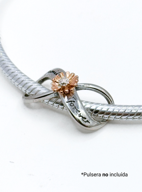 Charm Infinito "Family Forever" y Flor para Pulsera en Plata 925, Regalo Familia, Mamá, Hermana-6