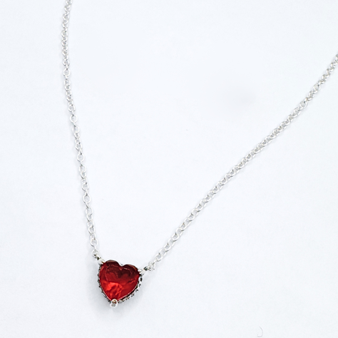 Collar de Plata 925 con Dije de Corazón Rojo y Halo de Circonitas, Regalo, San Valentín, Amor-1