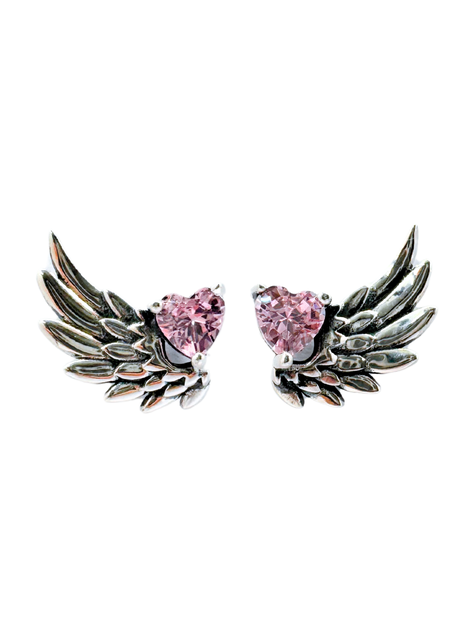 Aros Apegados Alas De Ángel, Amor, Circonita Rosada, Regalo-0