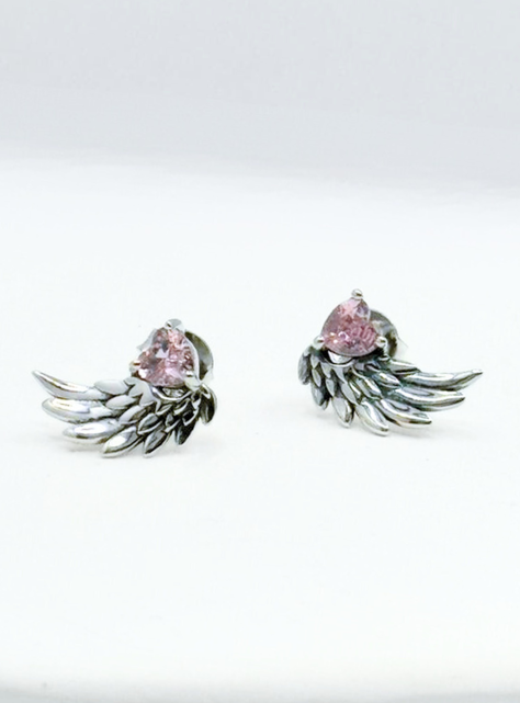 Aros Apegados Alas De Ángel, Amor, Circonita Rosada, Regalo-2