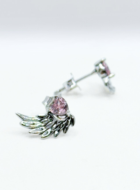 Aros Apegados Alas De Ángel, Amor, Circonita Rosada, Regalo-3