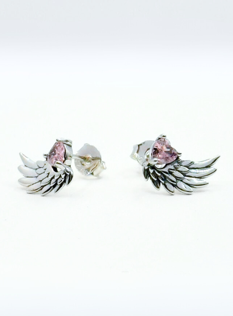 Aros Apegados Alas De Ángel, Amor, Circonita Rosada, Regalo-4