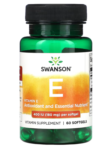 Vitamina E, 180 mg (400 UI), 60 Cápsulas blandas, Nutriente antioxidante y esencial.-0